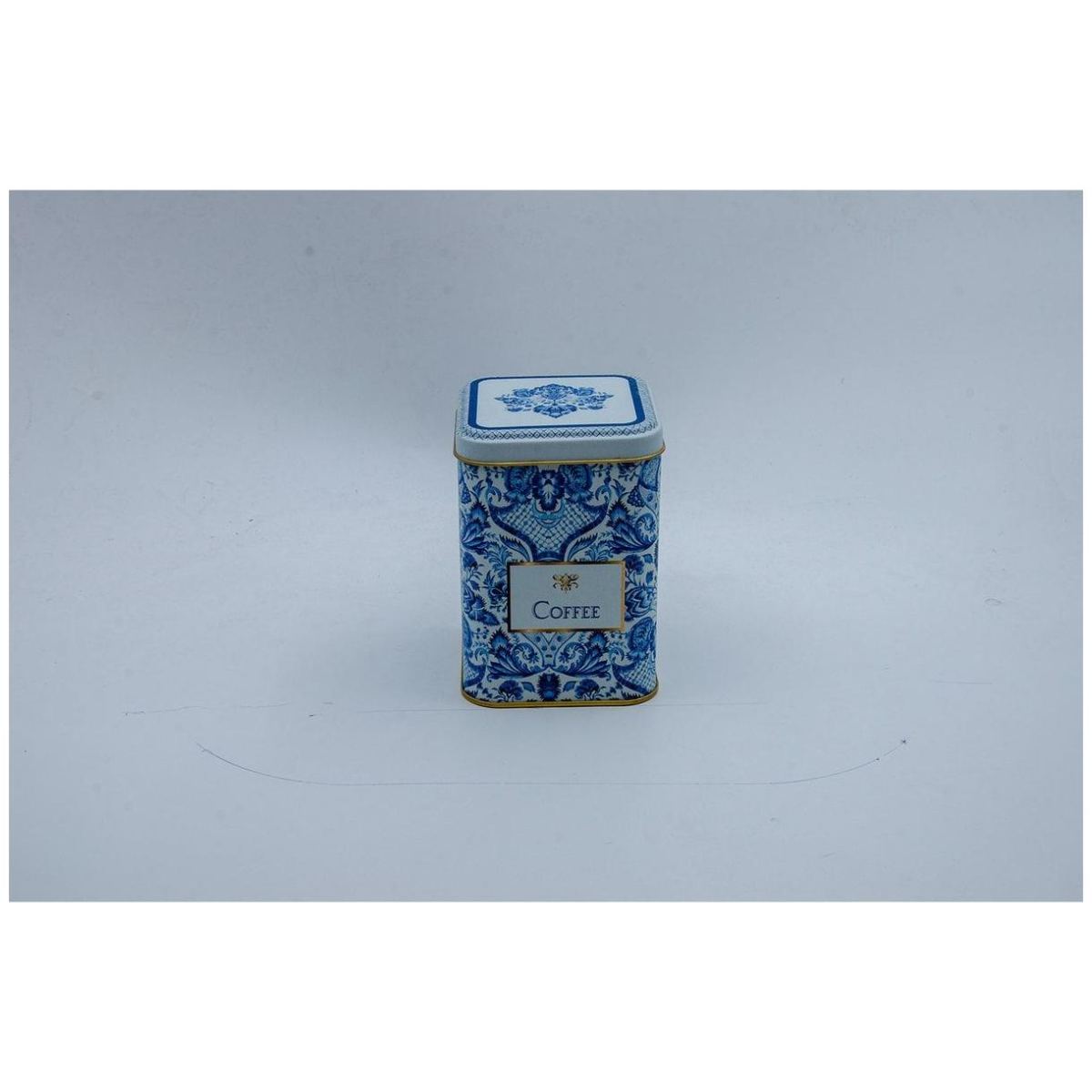 75x75x102 mm Square Metal Box 0.5L slip Lid Azulejo-Inspired Blue & White Decorative Pattern