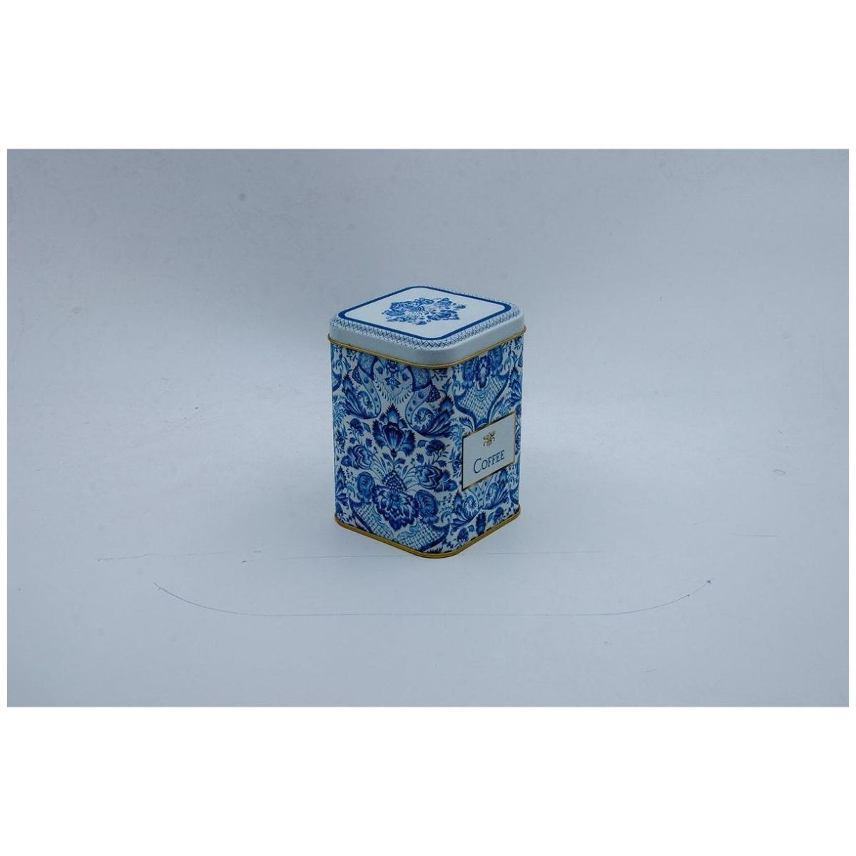 75x75x102 mm Square Metal Box 0.5L slip Lid Azulejo-Inspired Blue & White Decorative Pattern