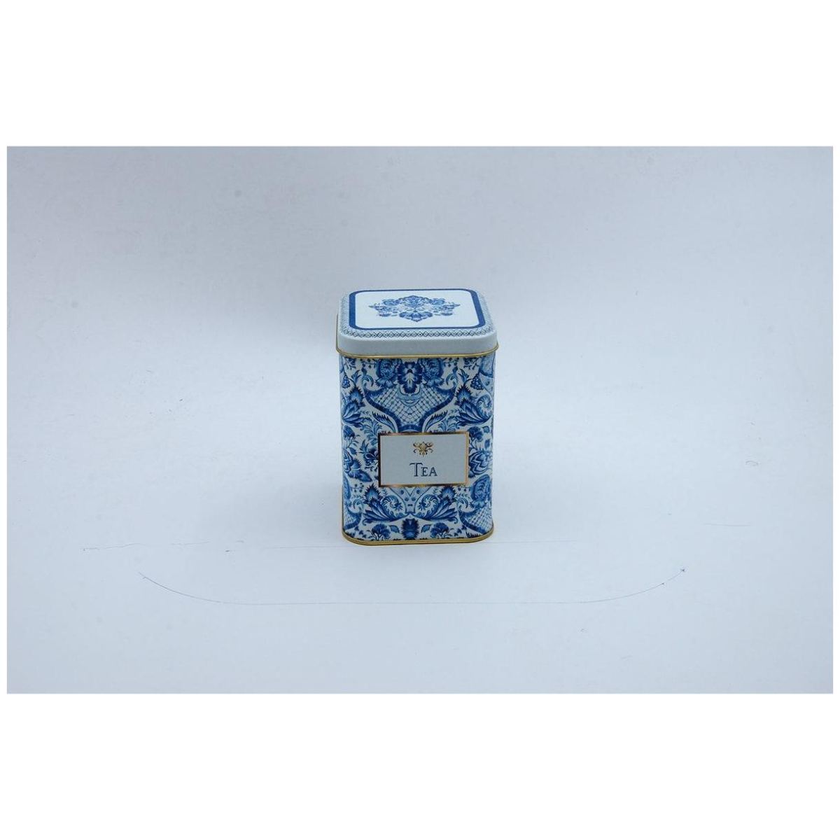 75x75x102 mm Square Metal Box 0.5L slip Lid Azulejo-Inspired Blue &amp; White Decorative Pattern