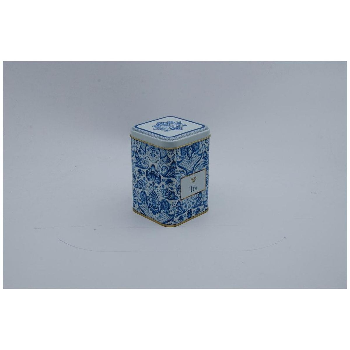 75x75x102 mm Square Metal Box 0.5L slip Lid Azulejo-Inspired Blue &amp; White Decorative Pattern