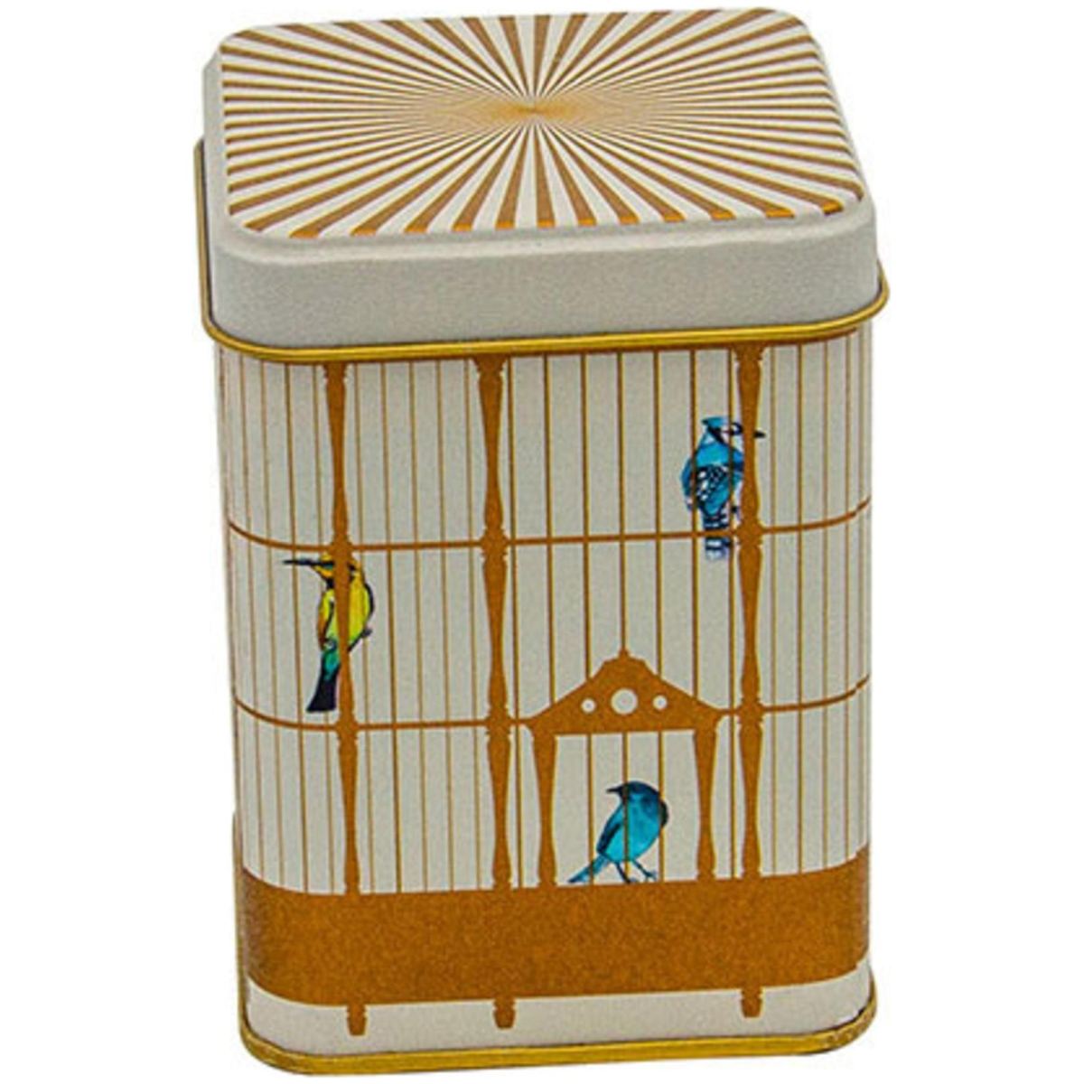 75x75x102 mm Square Metal Box 0.5L slip Lid Vintage Birdcage Illustration with Colorful Birds