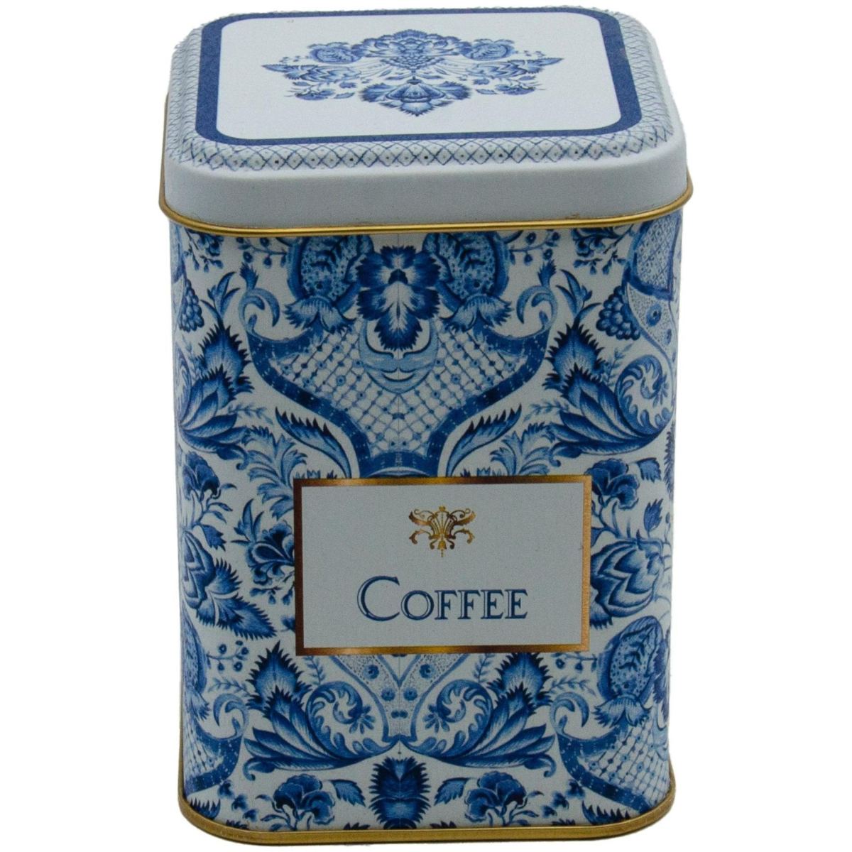 75x75x102 mm Square Metal Box 0.5L slip Lid Azulejo-Inspired Blue &amp; White Decorative Pattern