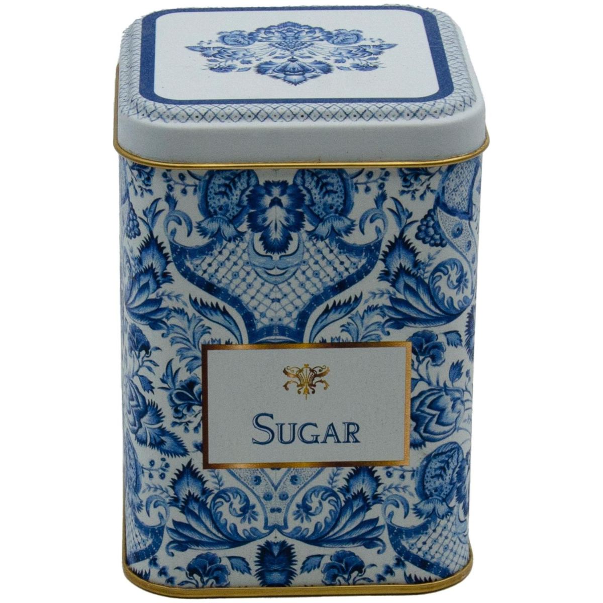 75x75x102 mm Square Metal Box 0.5L slip Lid Azulejo-Inspired Blue &amp; White Decorative Pattern