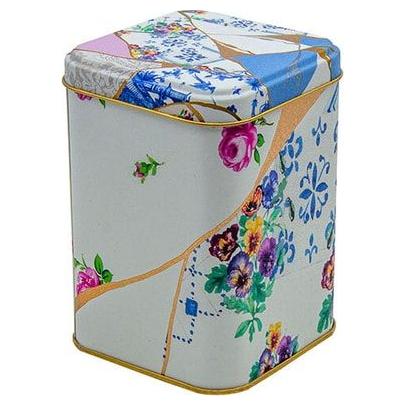 90x90x125 mm Square Metal Tin Box 1L slip Lid   Kintsugi Gold vein Flower 