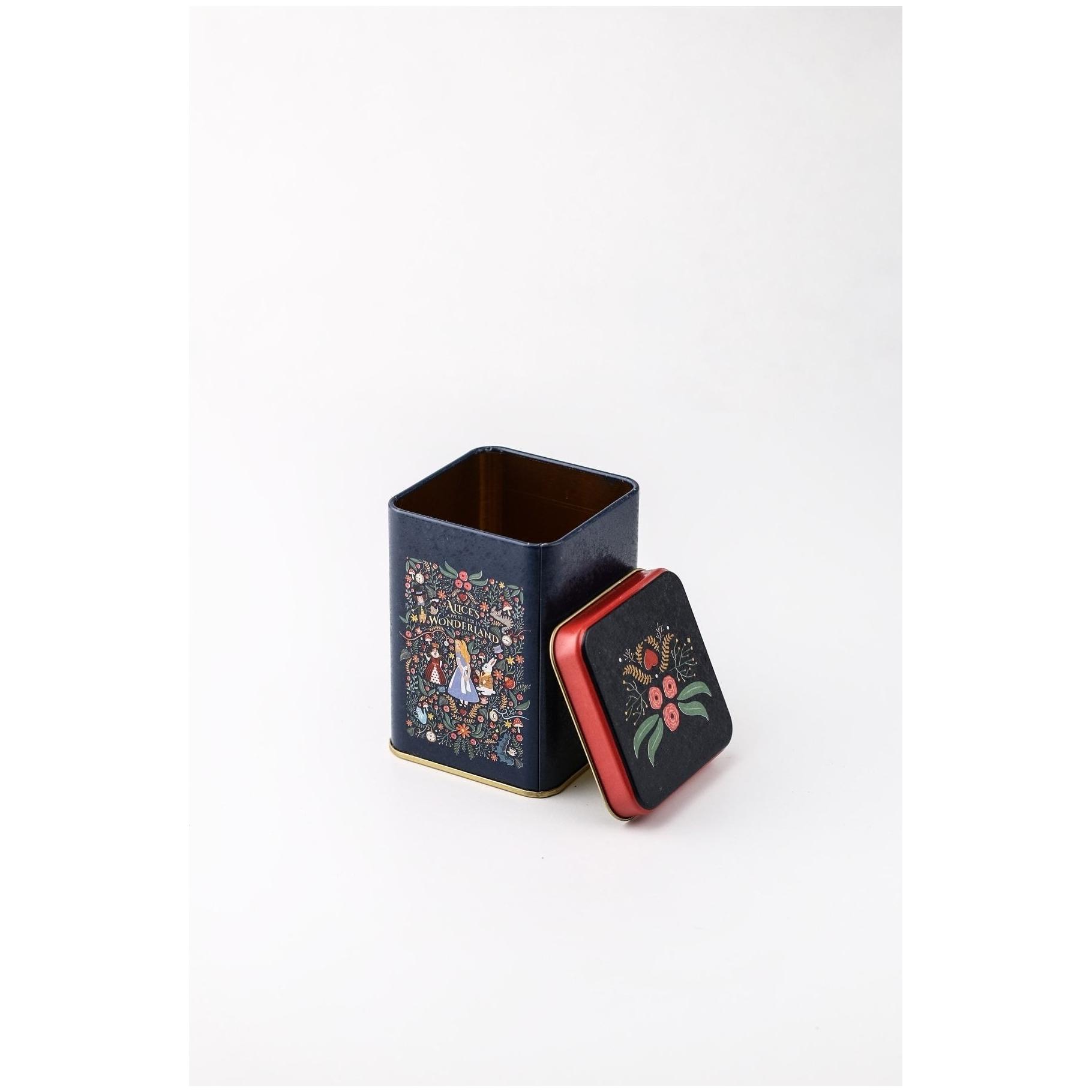 90x90x125 mm Square Metal Tin Box 1L slip Lid Alice in Wonderland