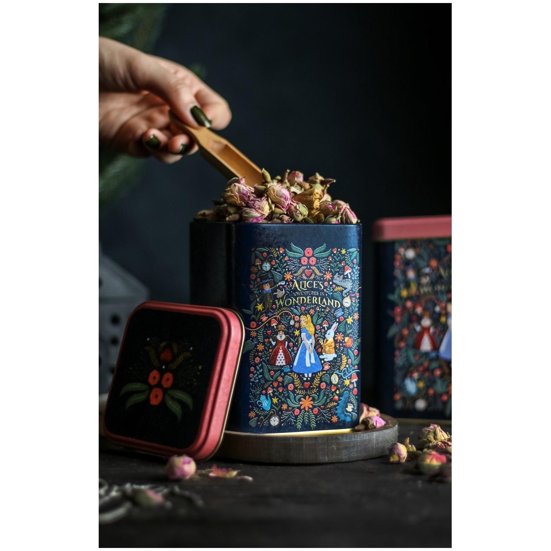 90x90x125 mm Square Metal Tin Box 1L slip Lid Alice in Wonderland