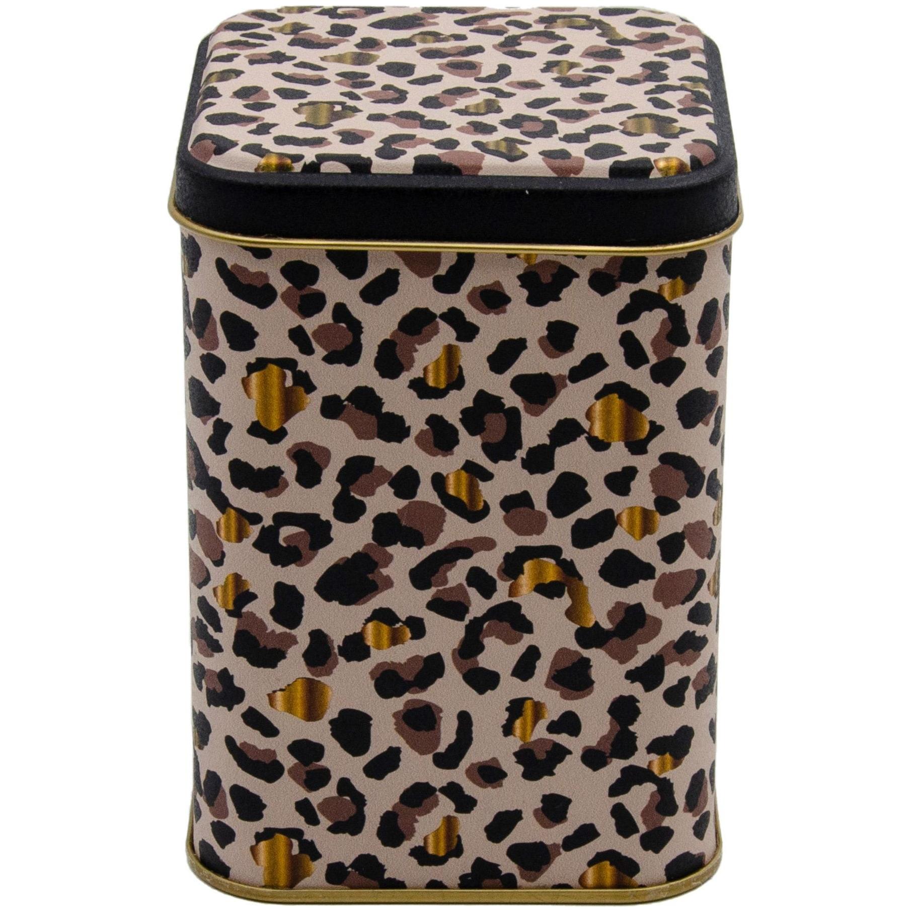 90x90x125 mm Square Metal Tin Box 1L slip Lid   Gold Leopard Print Pattern