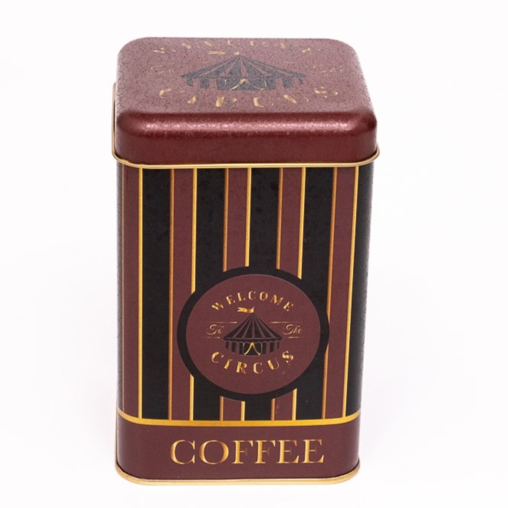 105 x 105 x 160 mm Square Metal Storage Tin 1.6L Vintage Circus Elegance