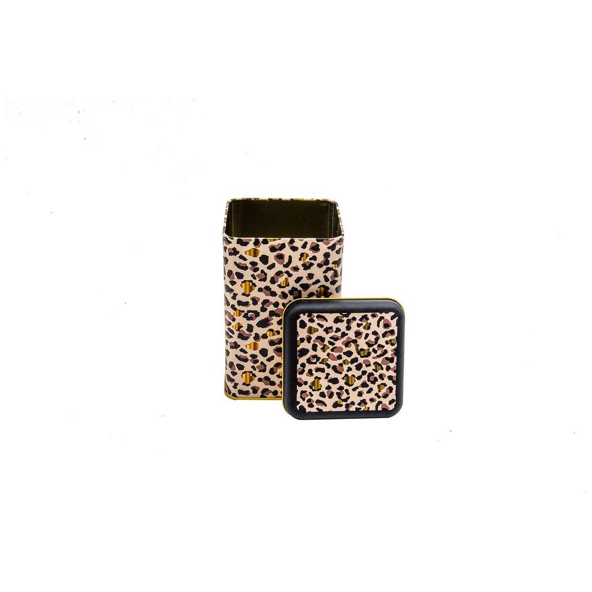 105 x 105 x 160 mm Square Metal Storage Tin 1.6L Gold Leopard Print Pattern
