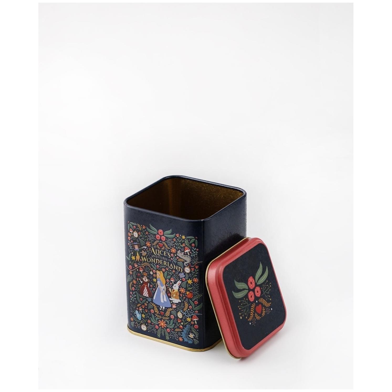  105 x 105 x 160 mm Square Metal Storage Tin  1.6L Alice in Wonderland