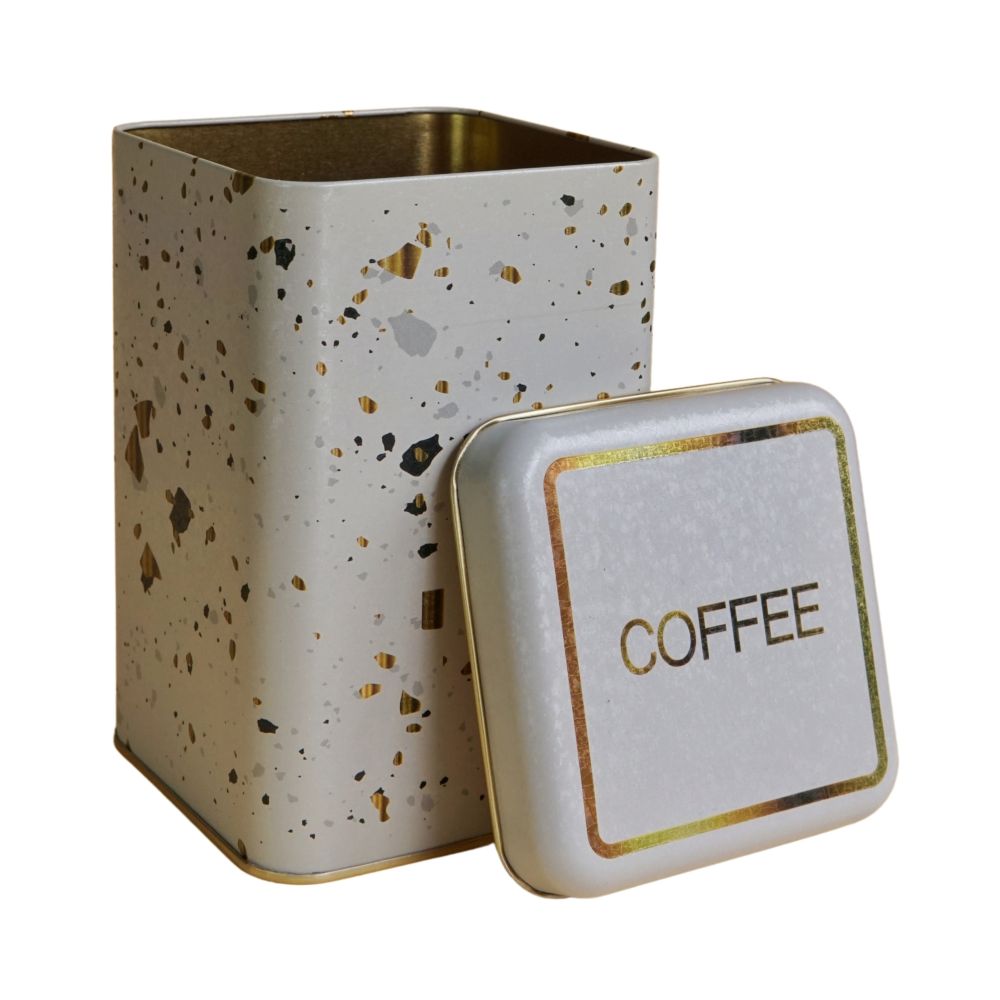  105 x 105 x 160 mm Square Metal Storage Tin  1.6L Terrazzo Cream