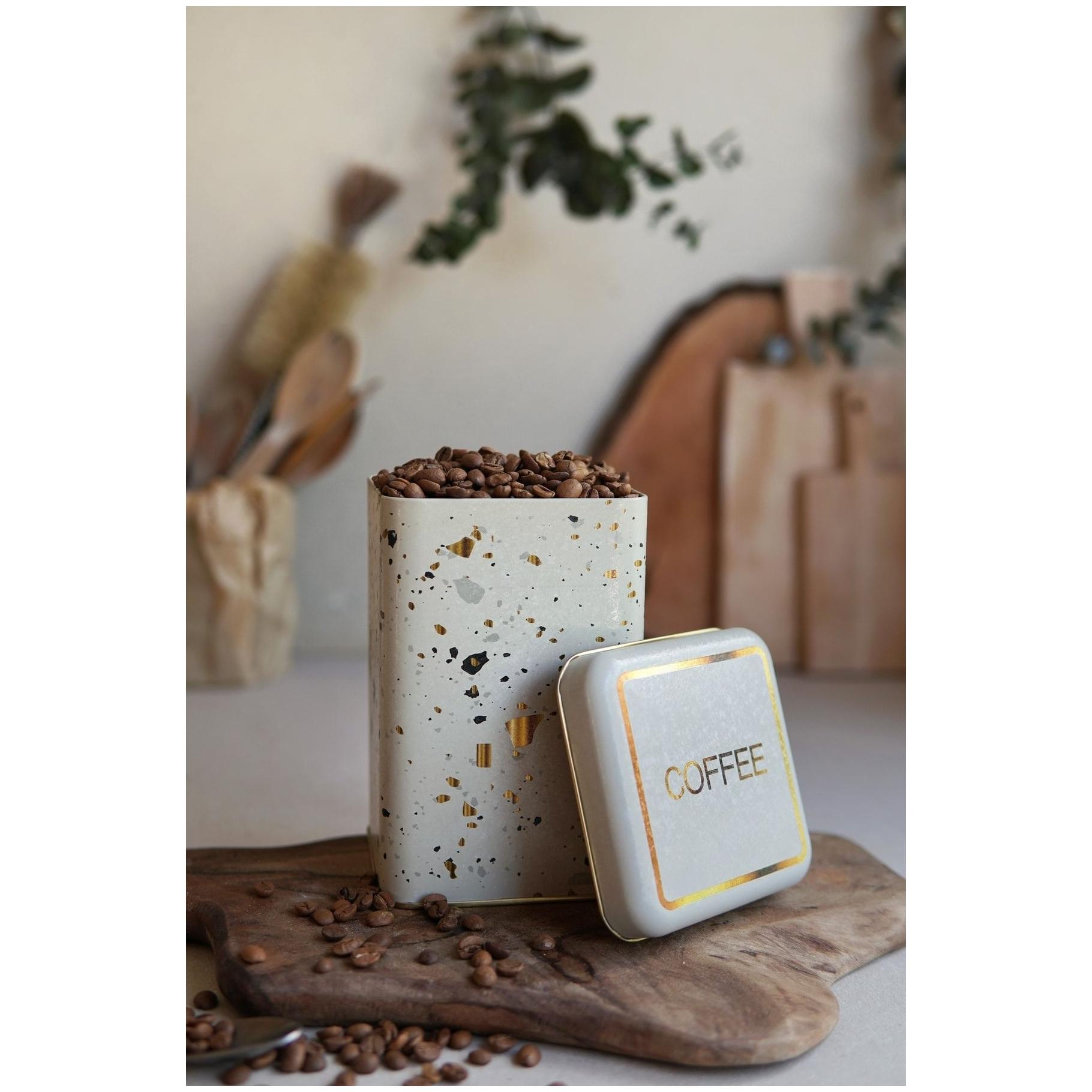 105 x 105 x 160 mm Square Metal Storage Tin  1.6L Terrazzo Cream