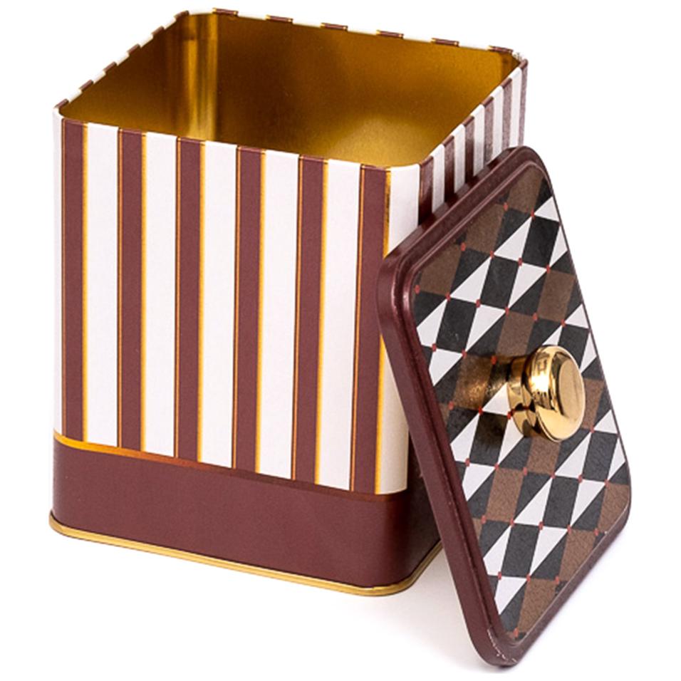 120x120x137 mm Metal Square Box with Knob Handle 1.8L Vintage Circus Elegance