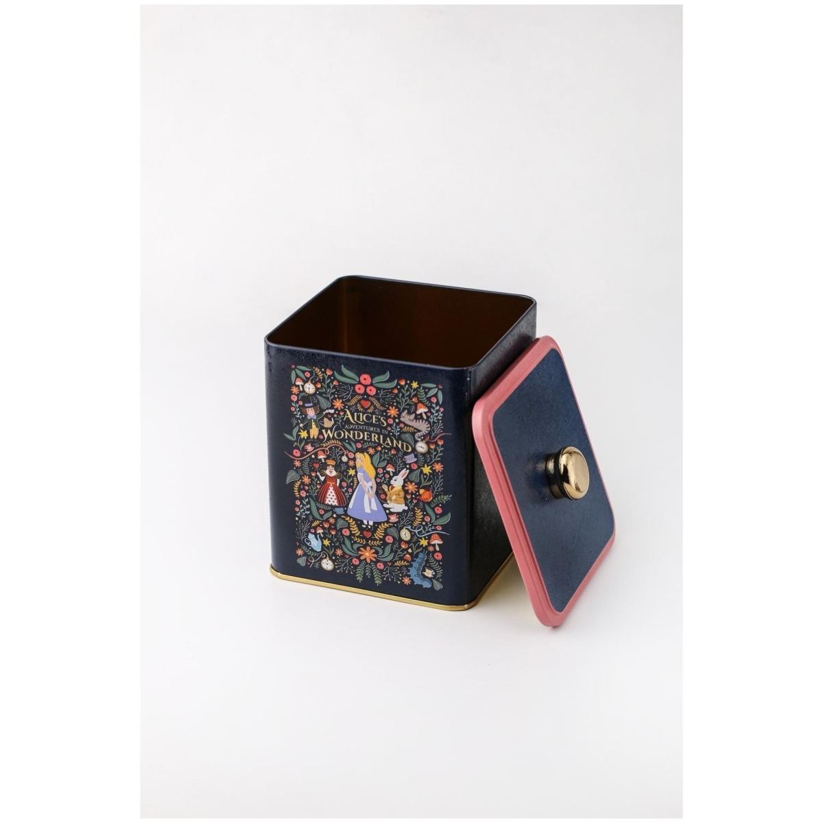 120x120x137 mm Metal Square Box with Knob Handle 1.8L Alice in Wonderland