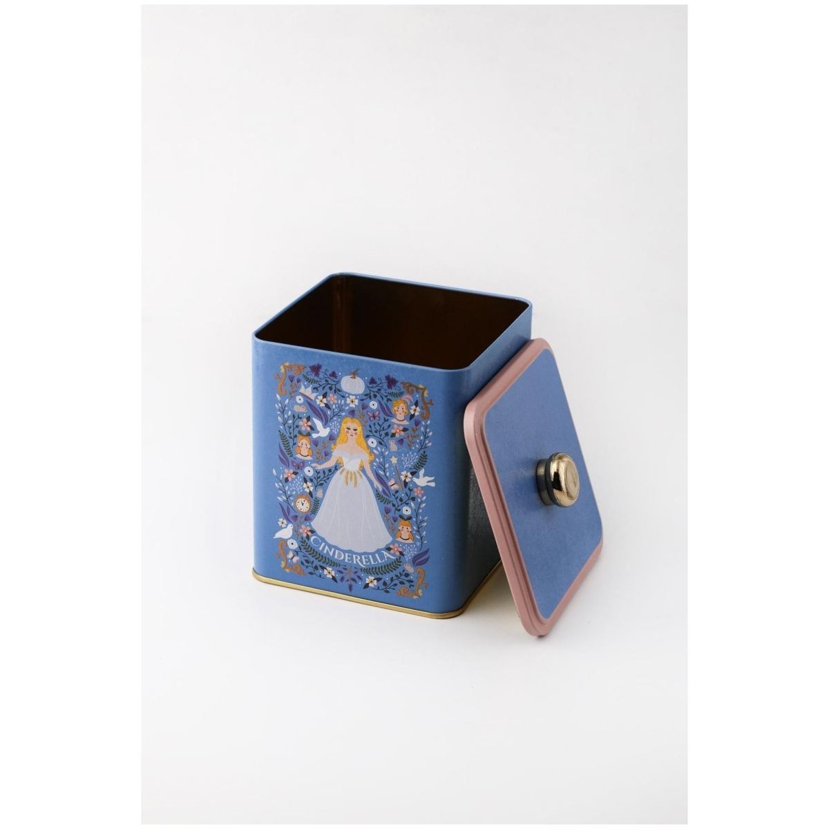 120x120x137 mm Metal Square Box with Knob Handle 1.8L Cinderella Themed