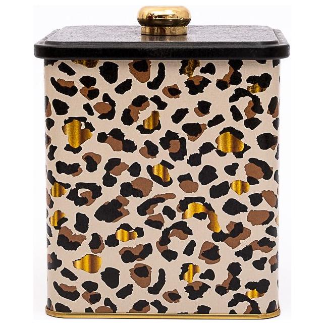 120x120x137 mm Metal Square Box with Knob Handle 1.8L Gold Leopard Print Pattern