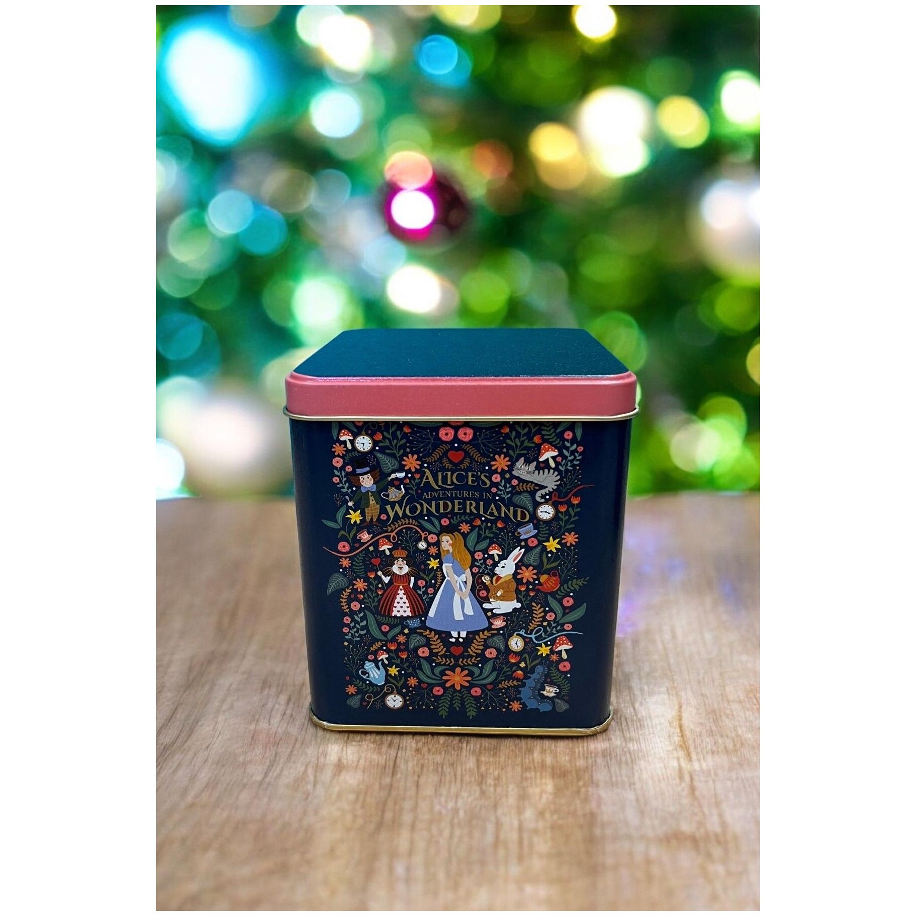  120x120x137 mm Square Tin Box  1.8 L  Slip Lid Alice in Wonderland