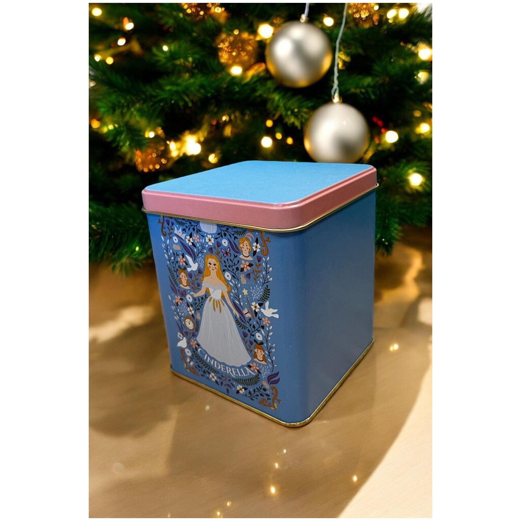  120x120x137 mm Square Tin Box  1.8 L  Slip Lid Cinderella Themed