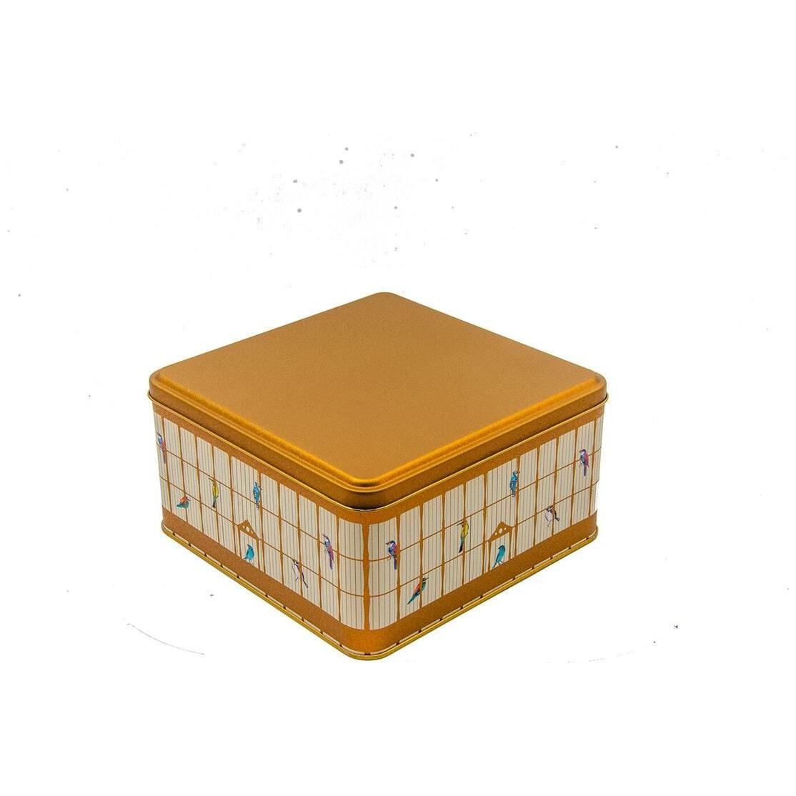 198x198x100 mm Square Metal Storage box 3.7L Vintage Birdcage Illustration with Colorful Birds