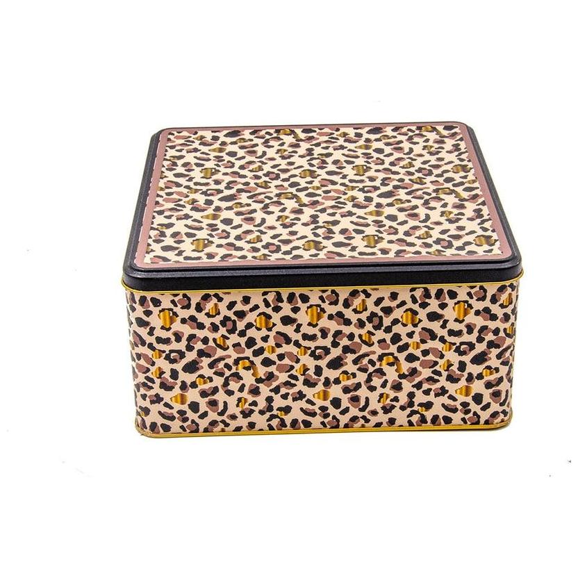 235x235x110 mm Square Storage Box 5.8L Slip Lid  Gold Leopard Print Pattern