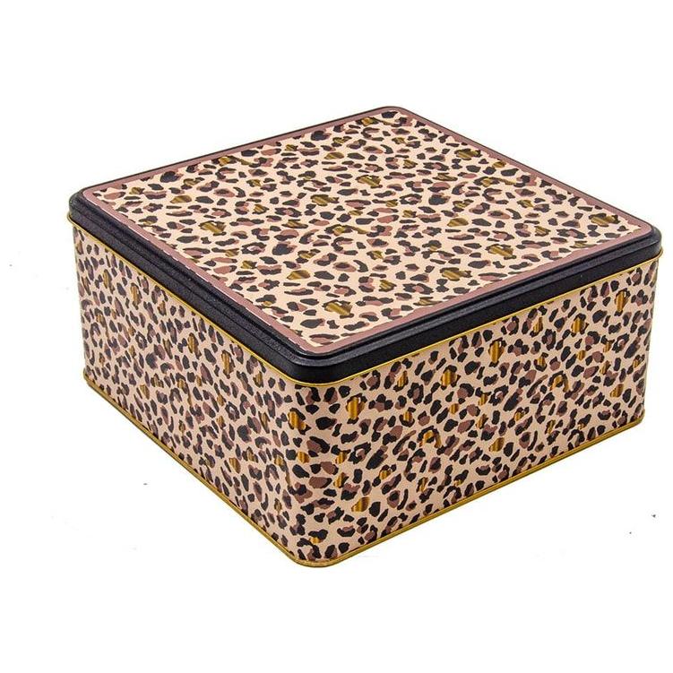 235x235x110 mm Square Storage Box 5.8L Slip Lid  Gold Leopard Print Pattern