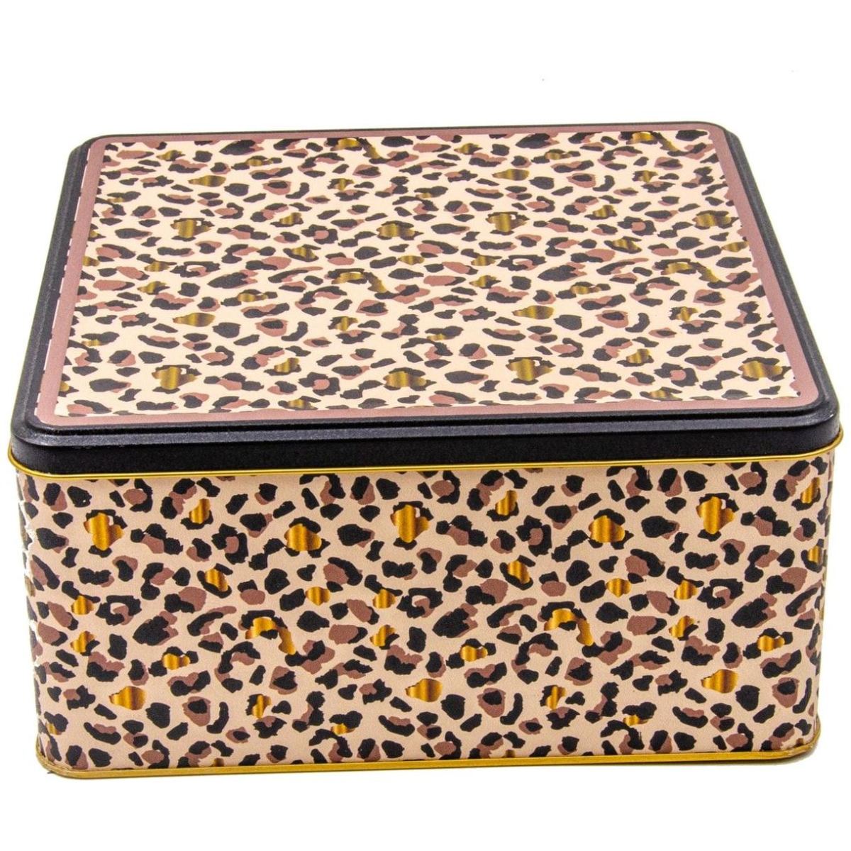 235x235x110 mm Square Storage Box 5.8L Slip Lid  Gold Leopard Print Pattern