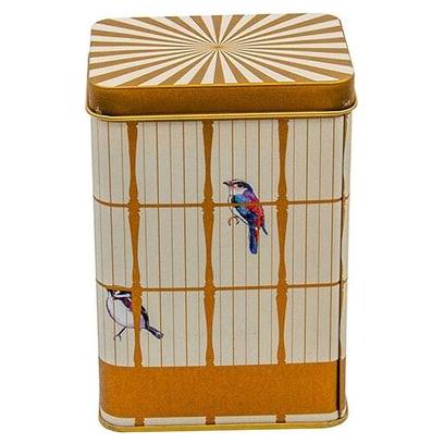 75x100x150 mm Rectangular Metal Storage Box 1.2L Slip Lid Vintage Birdcage Illustration with Colorful Birds