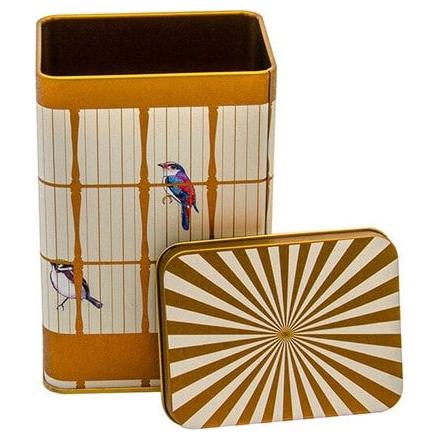 75x100x150 mm Rectangular Metal Storage Box 1.2L Slip Lid Vintage Birdcage Illustration with Colorful Birds