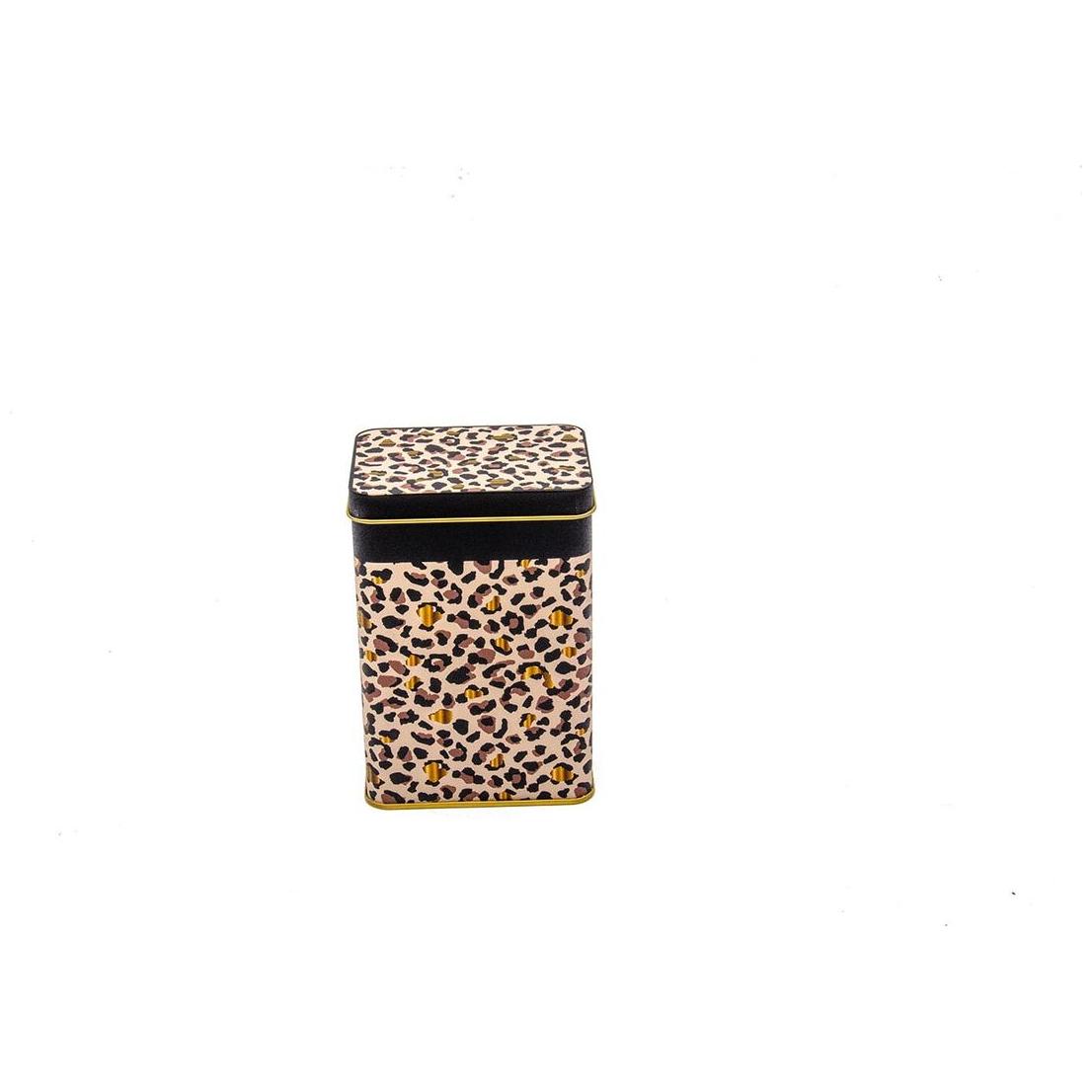 75x100x150 mm Rectangular Metal Storage Box 1.2L Slip Lid Gold Leopard Print Pattern
