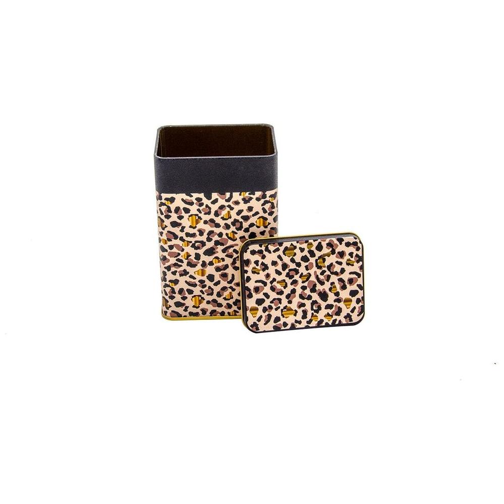 75x100x150 mm Rectangular Metal Storage Box 1.2L Slip Lid Gold Leopard Print Pattern