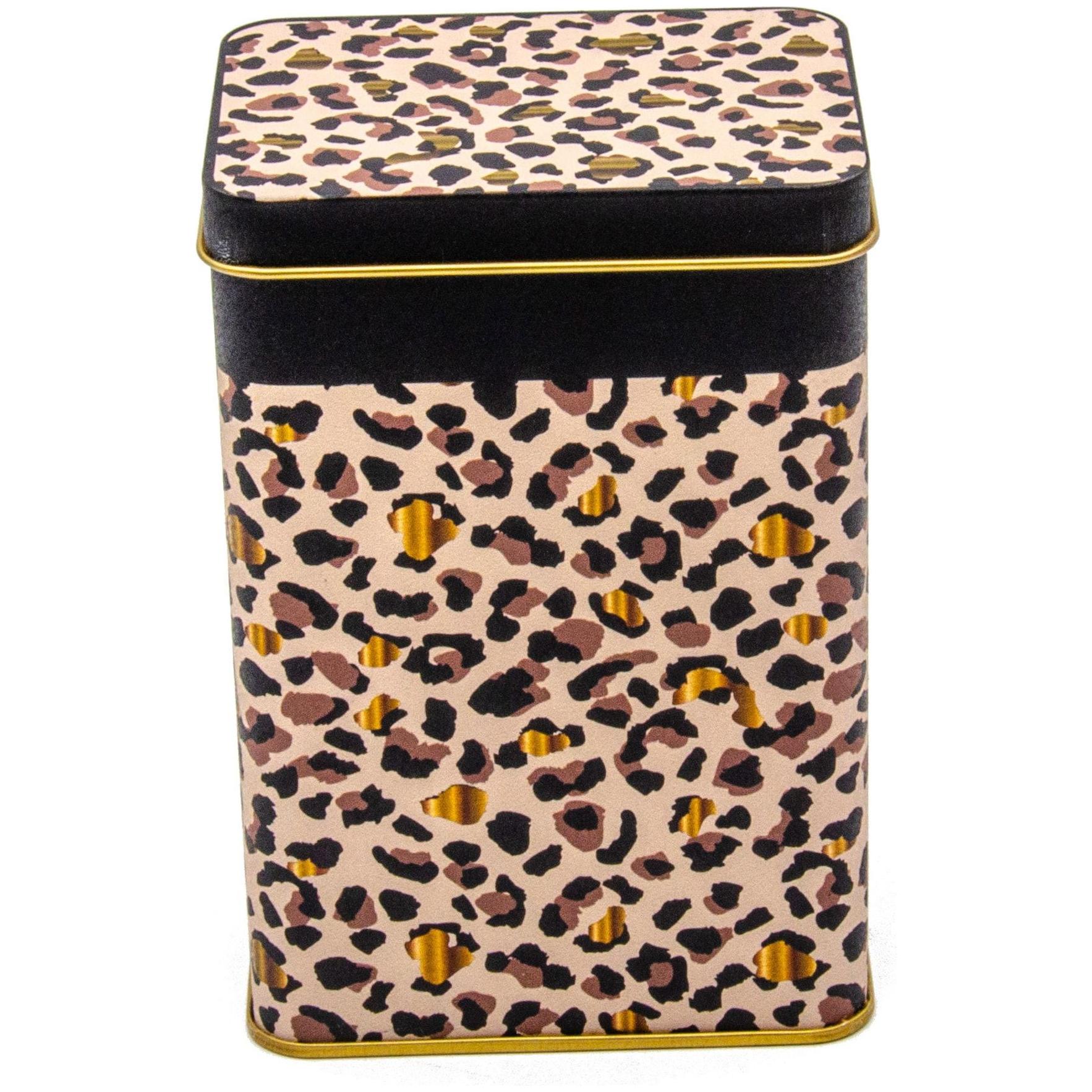 75x100x150 mm Rectangular Metal Storage Box 1.2L Slip Lid Gold Leopard Print Pattern