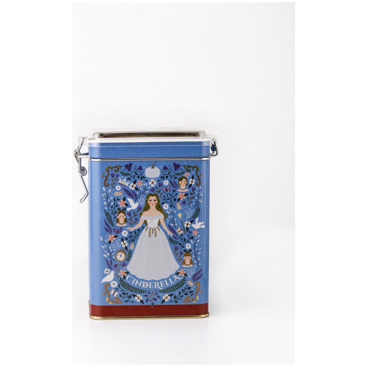 75 x 100 x 150 mm  Metal Storage Tin with Wire Clasp and Transparent Lid Cinderella Themed
