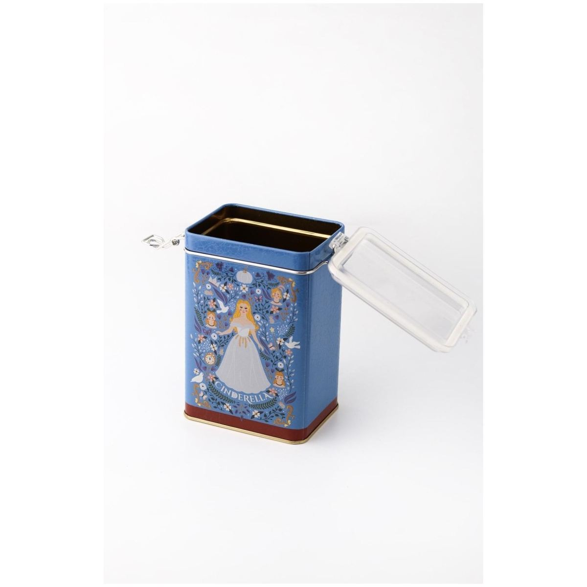 75 x 100 x 150 mm Metal Storage Tin with Wire Clasp and Transparent Lid Cinderella Themed