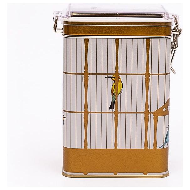 75 x 100 x 150 mm  Metal Storage Tin with Wire Clasp and Transparent Lid Vintage Birdcage Illustration with Colorful Birds