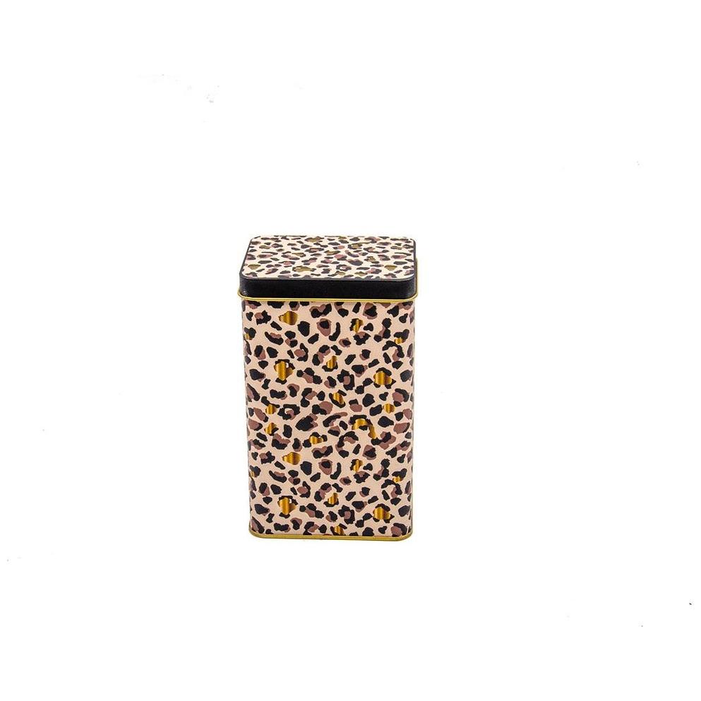 75x100x150 mm Rectangular Metal Storage Box 1.1L Slip Lid Gold Leopard Print Pattern