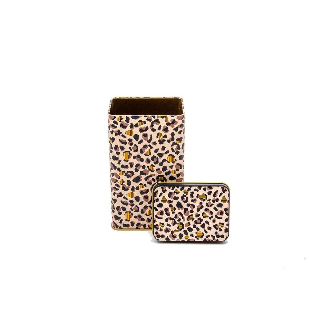 75x100x150 mm Rectangular Metal Storage Box 1.1L Slip Lid Gold Leopard Print Pattern