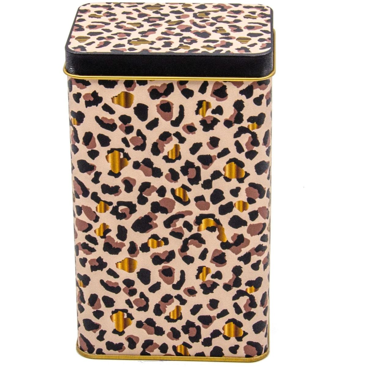 75x100x150 mm Rectangular Metal Storage Box 1.1L Slip Lid   Gold Leopard Print Pattern