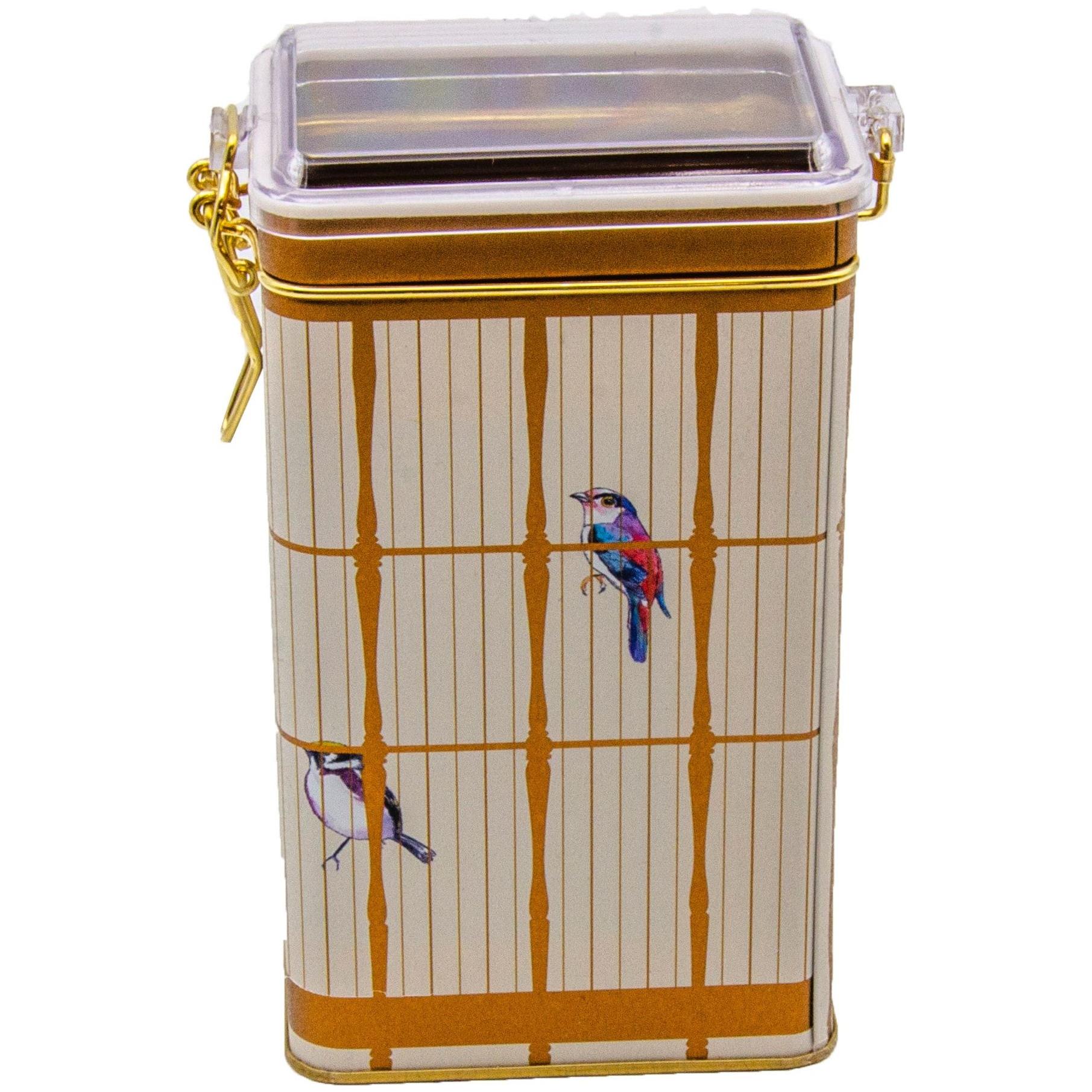 75x100x170 mm Rectangular Metal Box  1.1L Wire Clasp and Transparent Lid Vintage Birdcage Illustration with Colorful Birds
