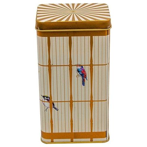 75x100x150 mm Rectangular Metal Storage Box 1.3L Slip Lid   Vintage Birdcage Illustration with Colorful Birds
