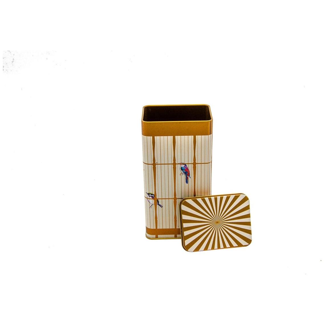 75x100x150 mm Rectangular Metal Storage Box 1.3L Slip Lid   Vintage Birdcage Illustration with Colorful Birds