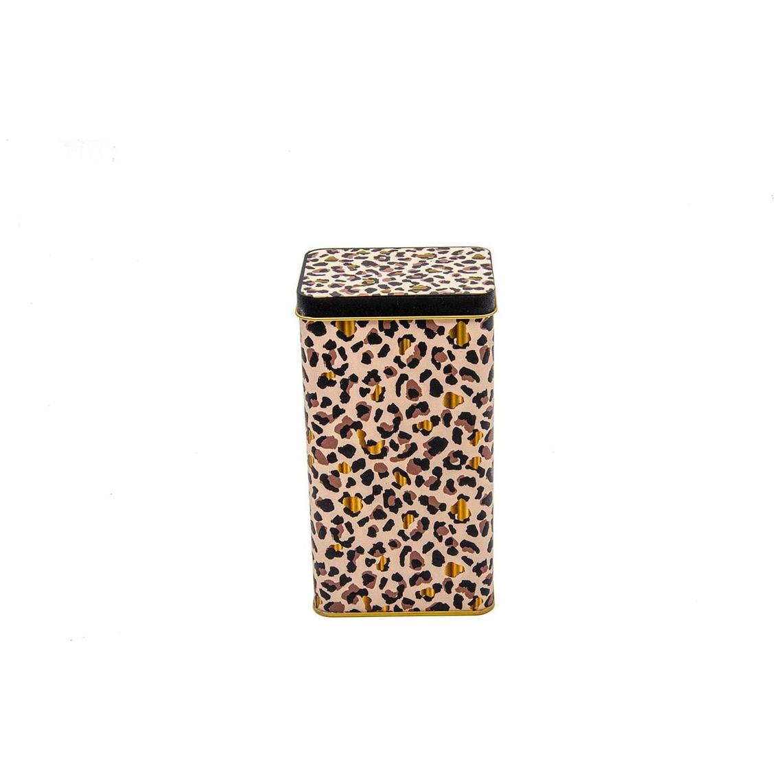 75x100x150 mm Rectangular Metal Storage Box 1.3L Slip Lid Gold Leopard Print Pattern