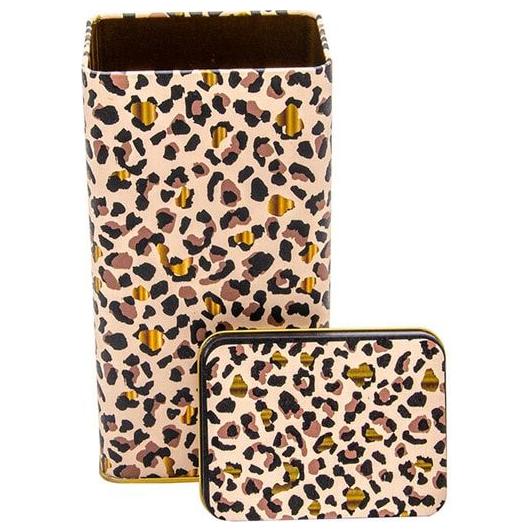 75x100x150 mm Rectangular Metal Storage Box 1.3L Slip Lid Gold Leopard Print Pattern