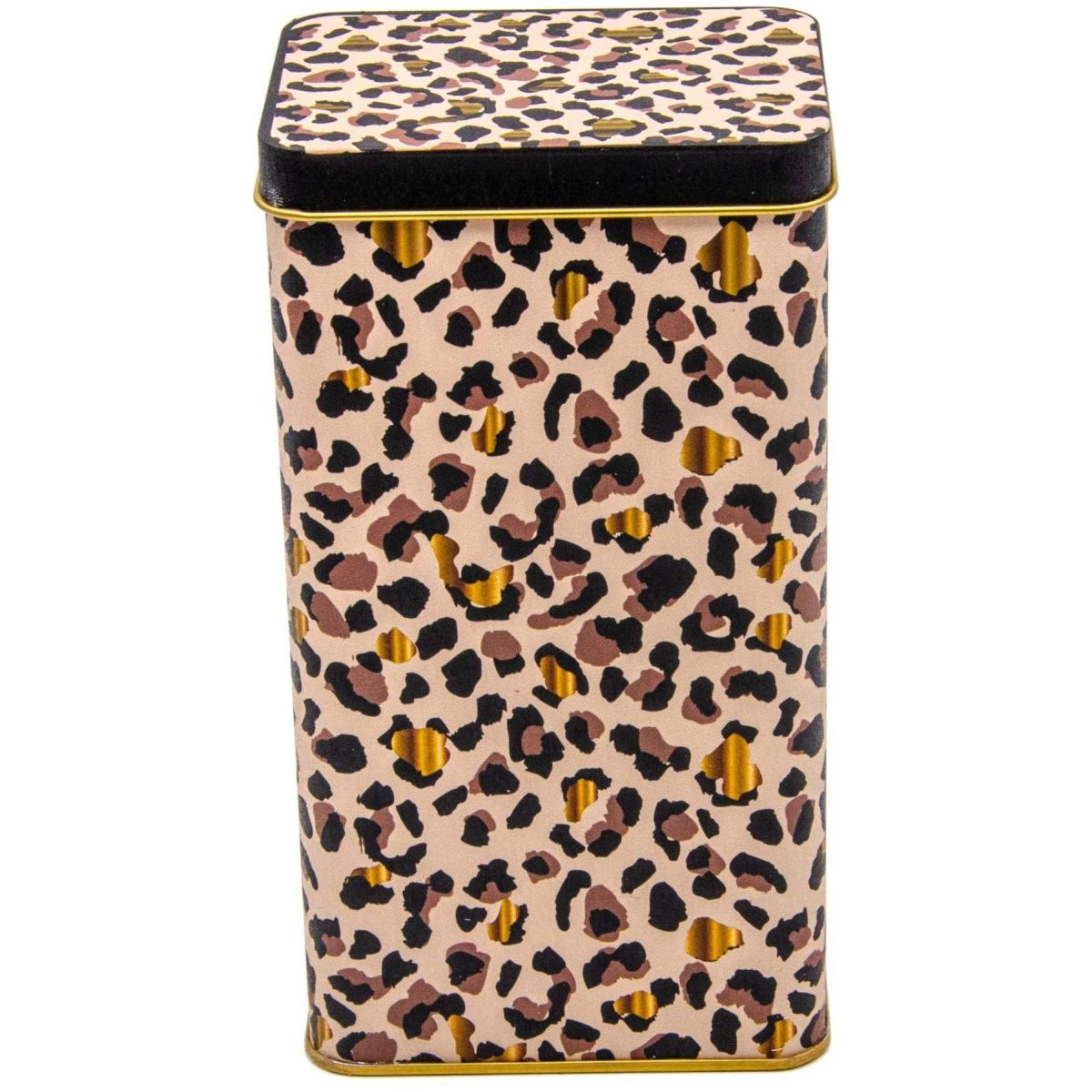 75x100x150 mm Rectangular Metal Storage Box 1.3L Slip Lid   Gold Leopard Print Pattern
