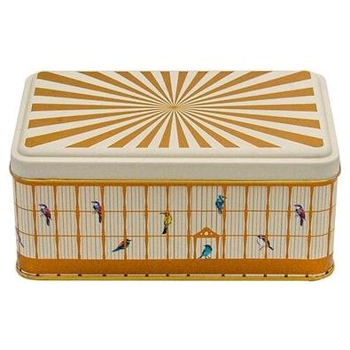 115x190x80 mm Rectangular Metal Storage Box 1.6L Vintage Birdcage Illustration with Colorful Birds