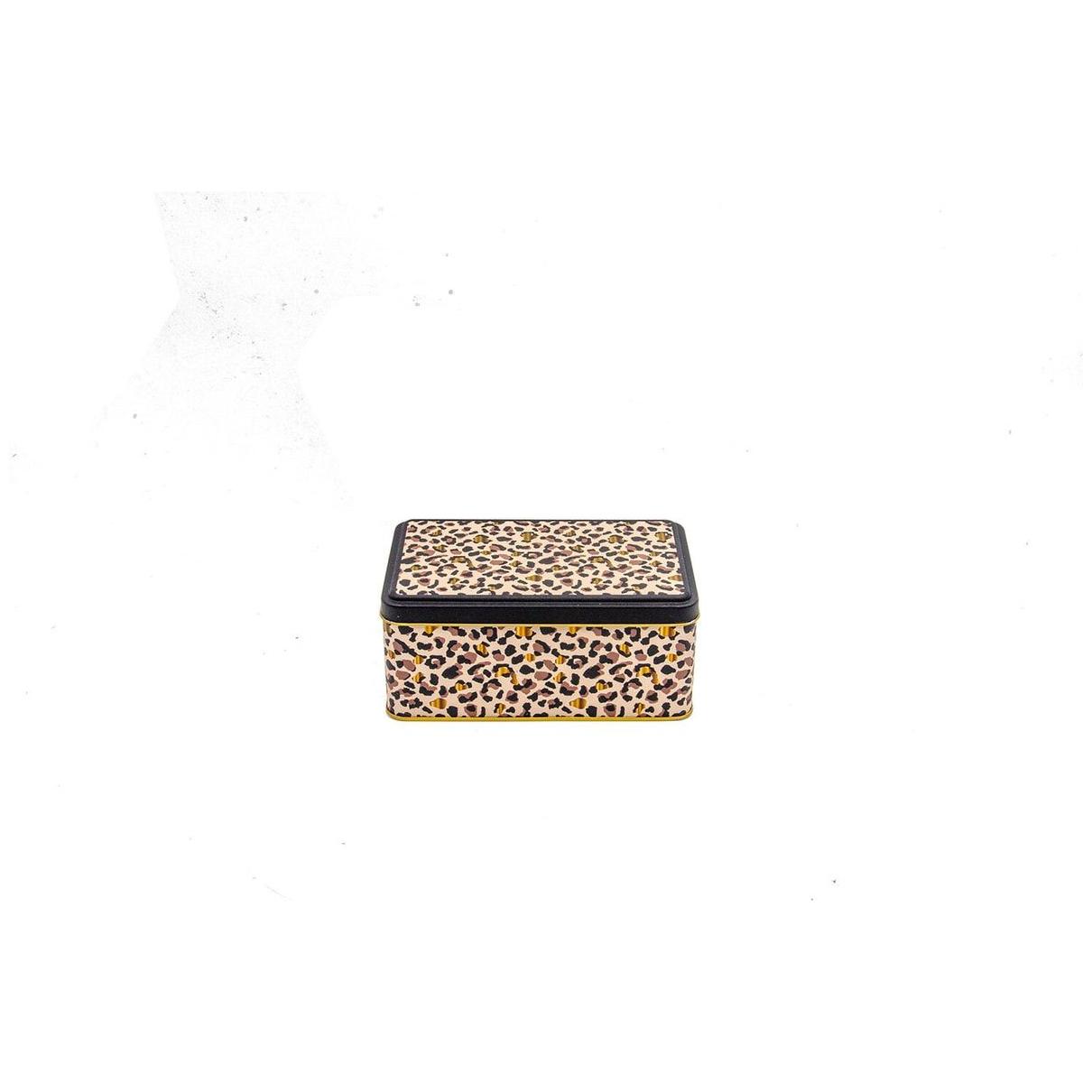 115x190x80 mm Rectangular Metal Storage Box 1.6L Gold Leopard Print Pattern