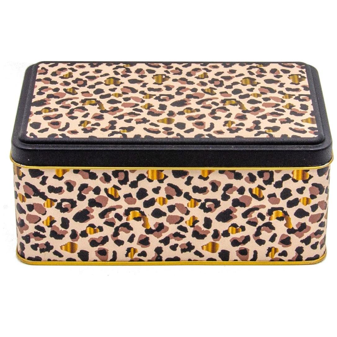 115x190x80 mm Rectangular Metal Storage Box 1.6L Gold Leopard Print Pattern