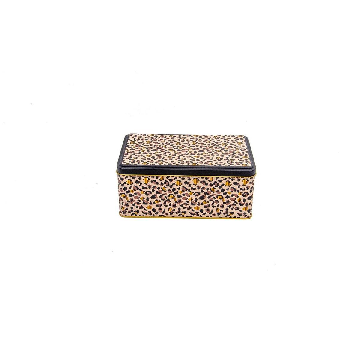 140x240x100 mm Rectangular Metal Storage Tin Box 3.1L  Gold Leopard Print Pattern
