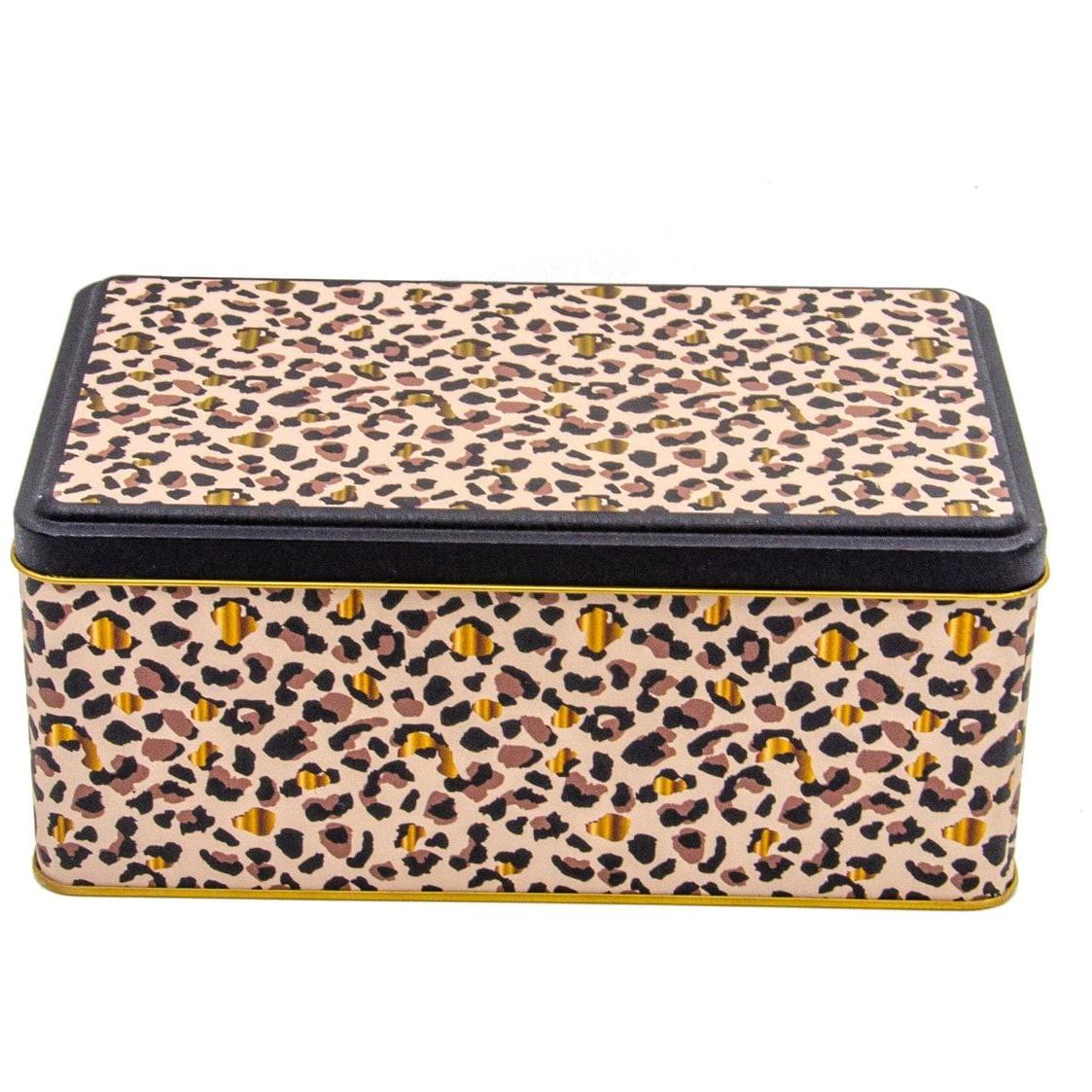 140x240x100 mm Rectangular Metal Storage Tin Box 3.1L  Gold Leopard Print Pattern