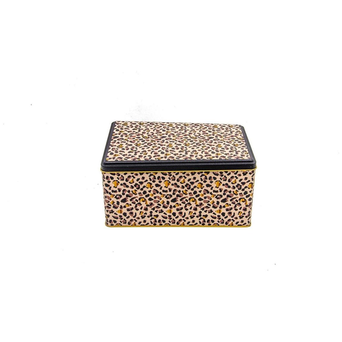 170x260x100 mm Rectangular Metal Storage Box Slip Lid 5.1L Gold Leopard Print Pattern
