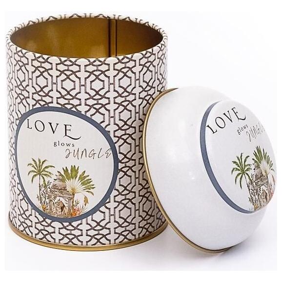 Ø90 x 110 mm Round Metal Tin – 0.6L with Dome Lid Tropical Jungle – A Lush Paradise of Nature & Wildlife